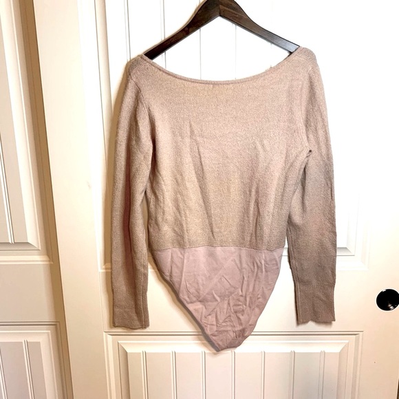 Leith Square Neck Long Sleeve Knit Taupe Bodysuit size Large - taupe / pink - Picture 4 of 10